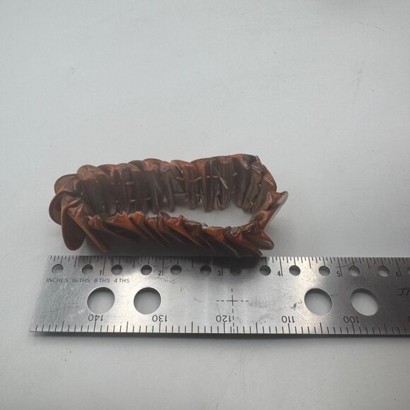 Abalone Shell Disc Stretch Bracelet Salmon Iridescent Elastic Circular Beads - Picture 4 of 4